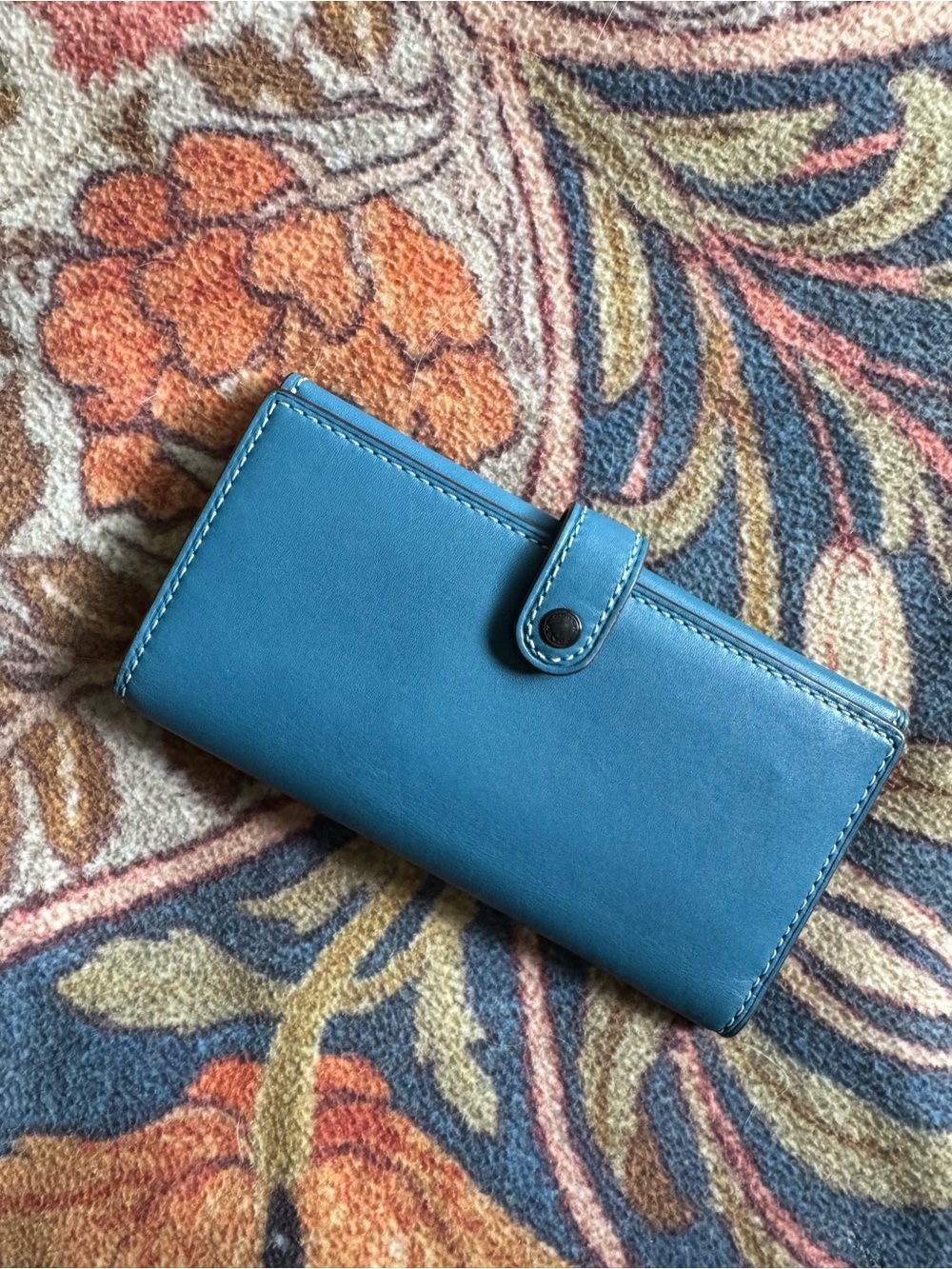 Coach Teal Blue Leather Snap Card Wallet